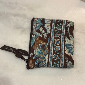 Vera Bradley Brown Paisley Quilted Zip Coin Wallet with Teal Accents